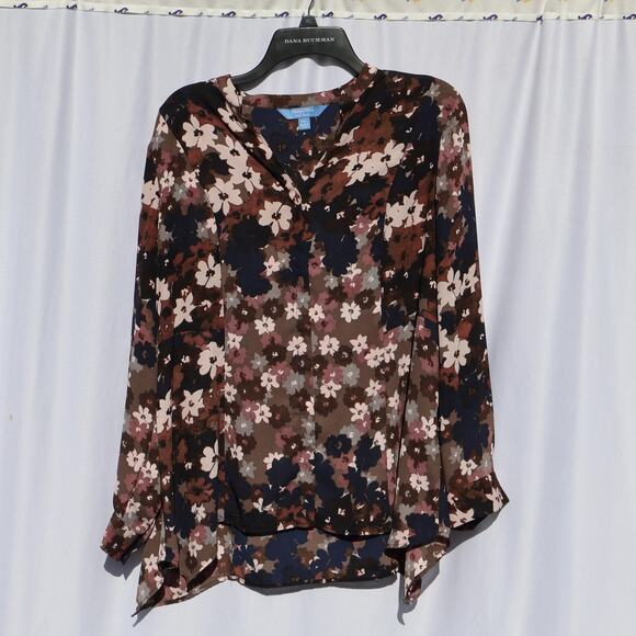 Simply Vera Vera Wang Floral Print Long Sleeve Button Front Top PXL - Picture 2 of 6